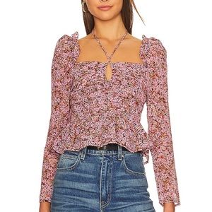 Astr the Label Toni Top Black Pink Floral Square Neck